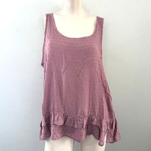 Democracy 1X Mauve Pink Ruffle Hem‎ Tank Top Tie Back Romantic Flirty Base Layer